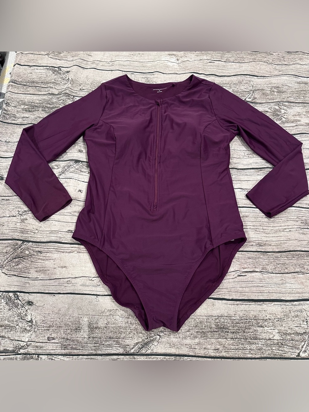 Universal Standard Plum One-Piece Long Sleeved Half Zip Swimsuit Size M (18-20)
